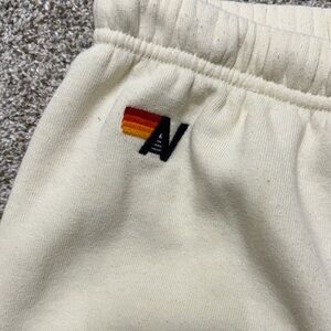 Aviator Nation 5 STRIPE SWEATPANTS - VINTAGE WHITE // TAN Size Medium